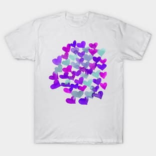 Watercolor melting hearts - purple and aqua T-Shirt